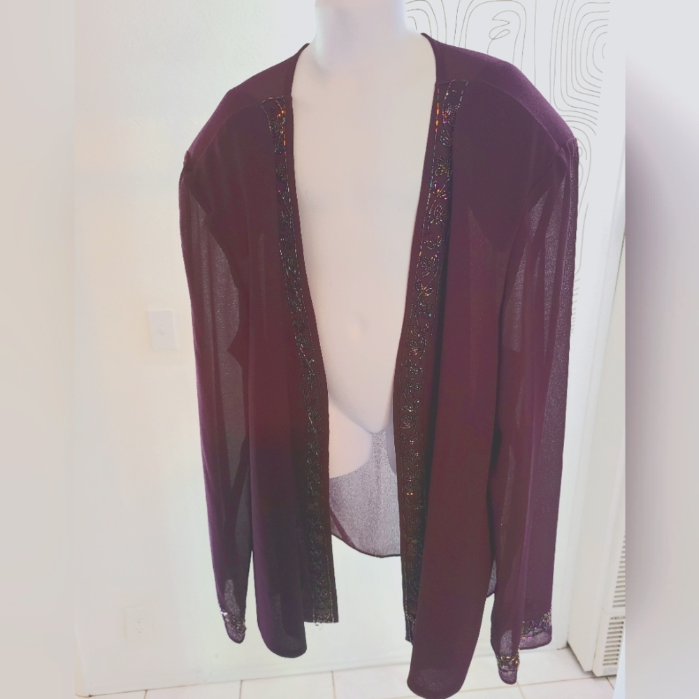 R&M Richards By Karen Kwong Purple Floral Beed Design Style #6542